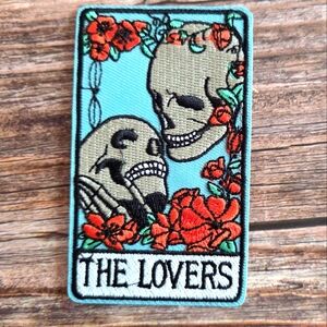 Blue Turquoise Gothic Lovers Skull Witchy Occult Tarot Iron on Patch